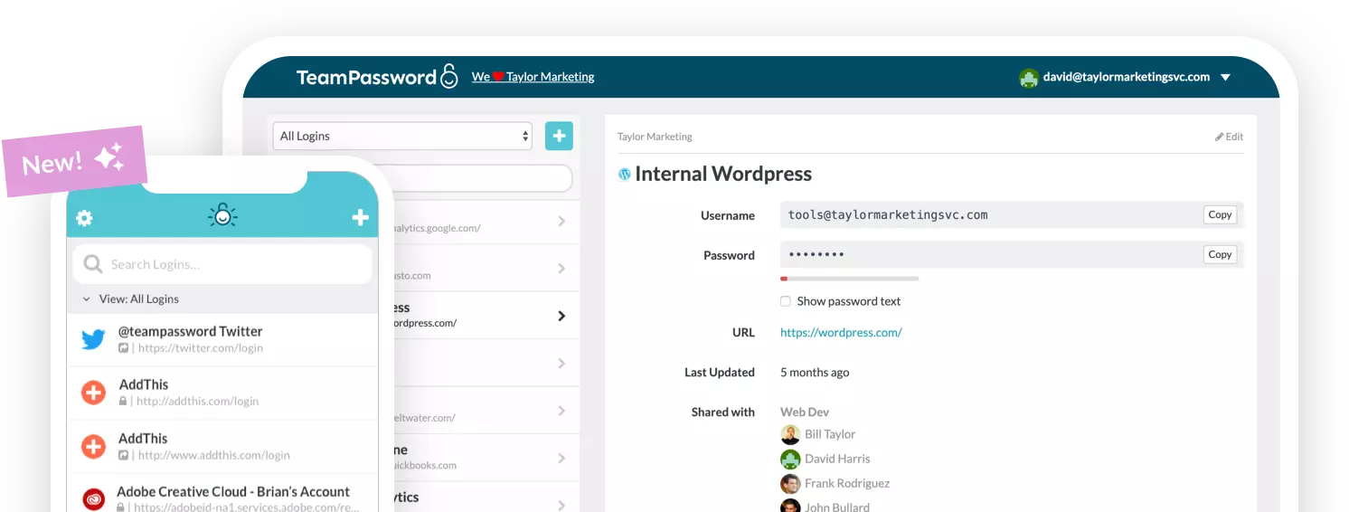 Images of the TeamPassword mobile and desktop apps